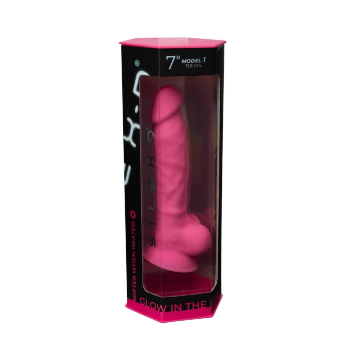 Dildo Silex Model 1, 17,5 cm, różowy, fosforyzujący, silikonowy z przyssawką