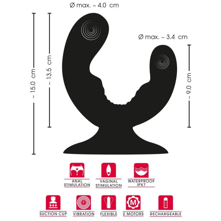 Wibrator podwójny Sweet Smile, elastyczny, wodoodporny, 9 trybów wibracji