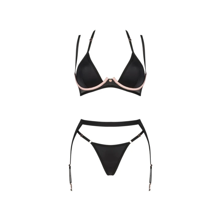 Bielizna nocna Selinne OBSESSIVE, 3-częściowy zestaw XL/2XL, regulowane ramiączka, czarna