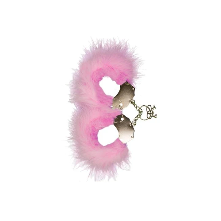 Kajdanki erotyczne - Metallic, regulowane, aksamitne piórka, długość łańcucha 5 cm