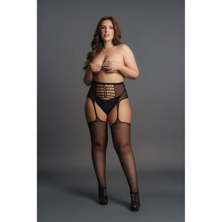Pończochy Garterbelt LE DESIRE - Plus Size, 92% Nylon, Seksowny Szew z Tyłu