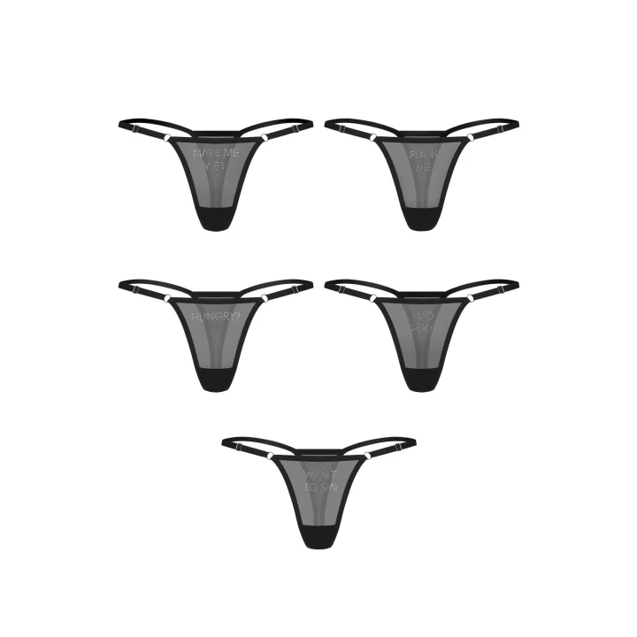 Stringi przezroczyste OBSESSIVE Violami, 5-pack S/M, regulowane paski, cyrkonie, komfort