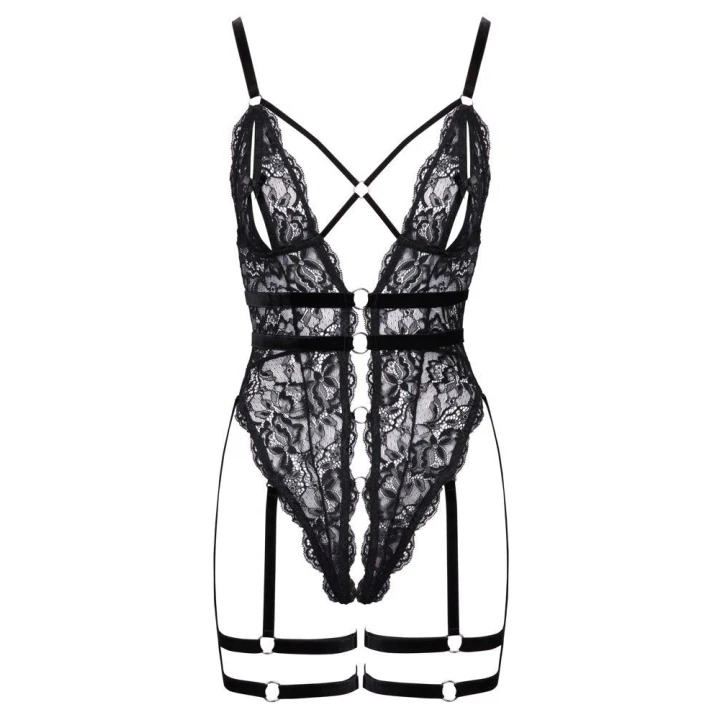 Body koronkowe Cottelli Lingerie, regulowane paski, otwarte front i krok