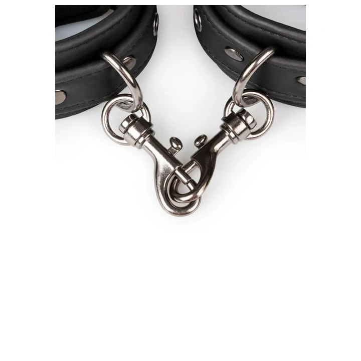Kajdanki regulowane PU Leather z metalowym łańcuchem, czarne, dla par 11-28 cm