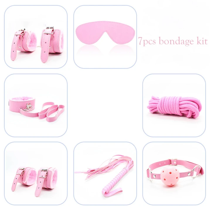 Zestaw BDSM Fetish B-Series 2.0 – 7 elementów, regulowane mankiety, maska na oczy