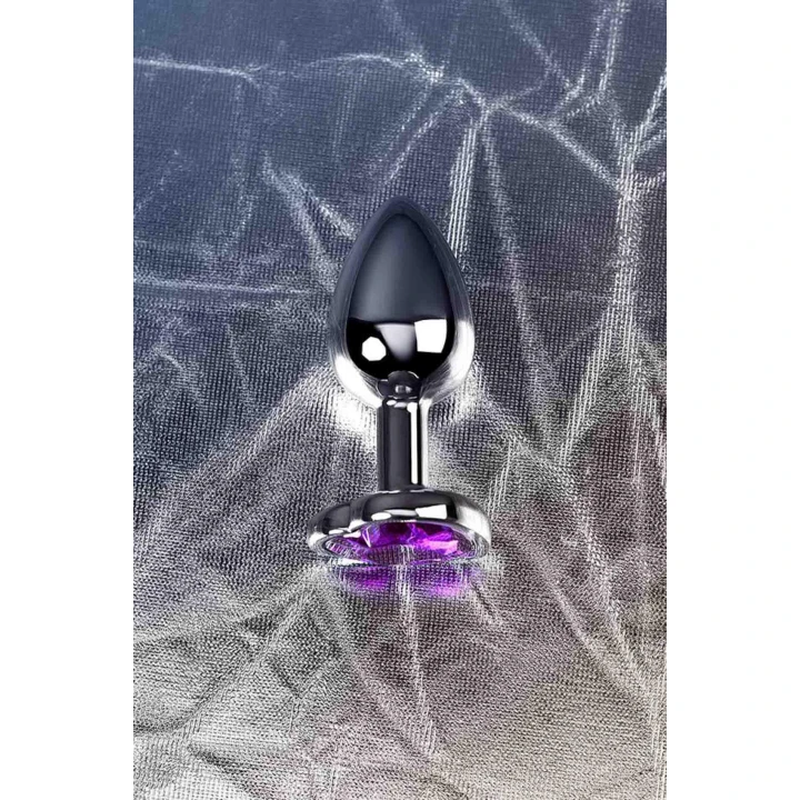 Korek analny srebrny, 7cm, serce ametystowe, idealny dla początkujących