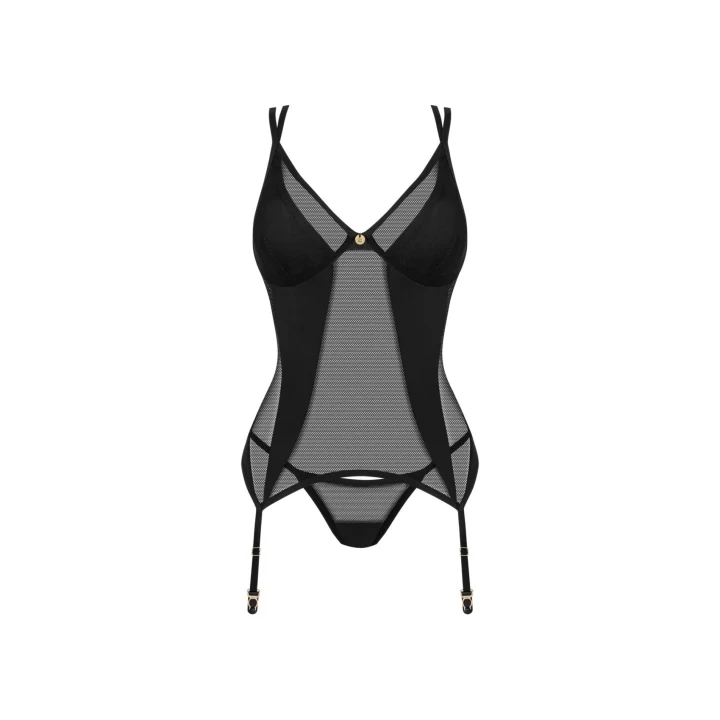 Gorset z regulowanymi ramiączkami OBSESSIVE, fiszbiny, pasy do pończoch, M/L