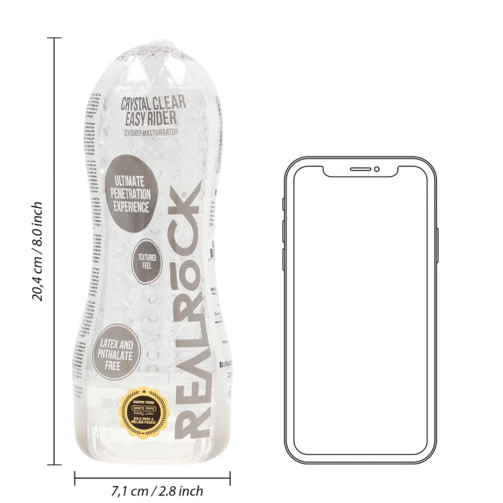Masturbator TPE Easy Rider - Kompaktowy, Transparentny, Wymiary: 21cm x 7,7cm