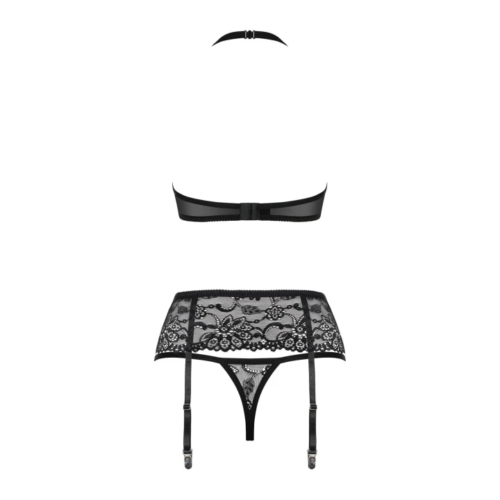 Bielizna koronkowa OBSESSIVE 3-częściowy zestaw, regulowane ramiączka, S/M