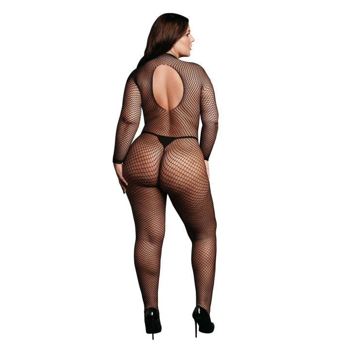 Bodystocking Elastyczny LE DESIRE - Długie Rękawy, Otwarty Krok, XL-4XL
