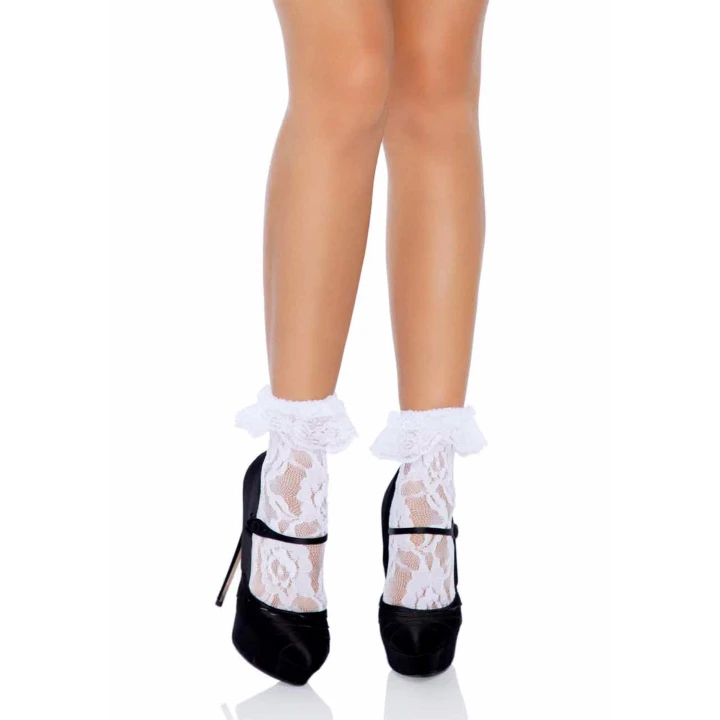 Rękawki koronkowe z falbaną - 100% Poliamid/Nylon, Białe, Eleganckie Akcesorium