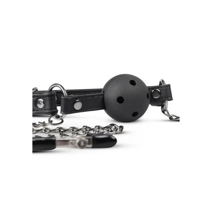 Knebel kulkowy z zaciskami na sutki EasyToys, regulowany, z otworami wentylacyjnymi