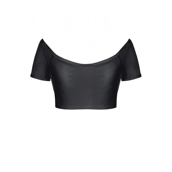 Top damski, DEMONIQ Kolekcja Silver Touch BRMARINA, czarny, elastyczna ekoskóra, srebrny zamek dekoracyjny