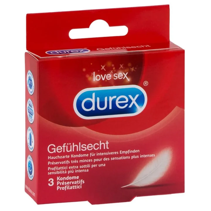 Prezerwatywy Durex Gefühlsecht, 56 mm, 3szt, cienkie i dopasowane latexowe
