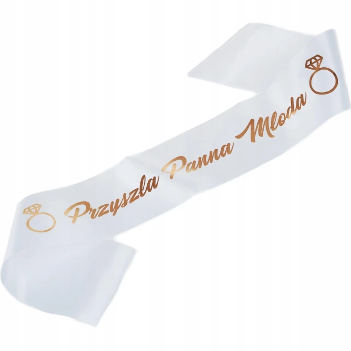 Szarfa na wieczór panieński, biały kolor, napis rose gold "Przyszła Panna Młoda"