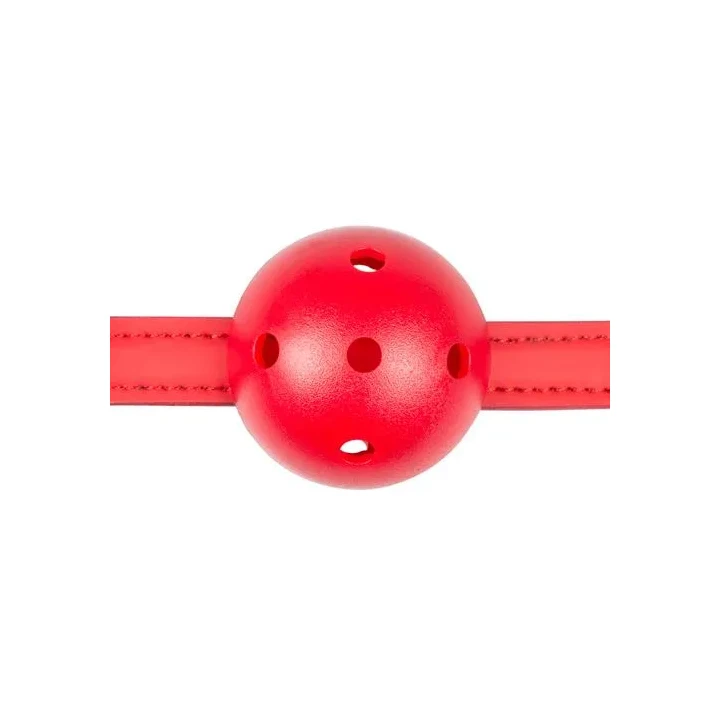 Knebel-bola - Eko skóra, regulowany pasek 43-61,5 cm, piankowa wyściółka, czerwony