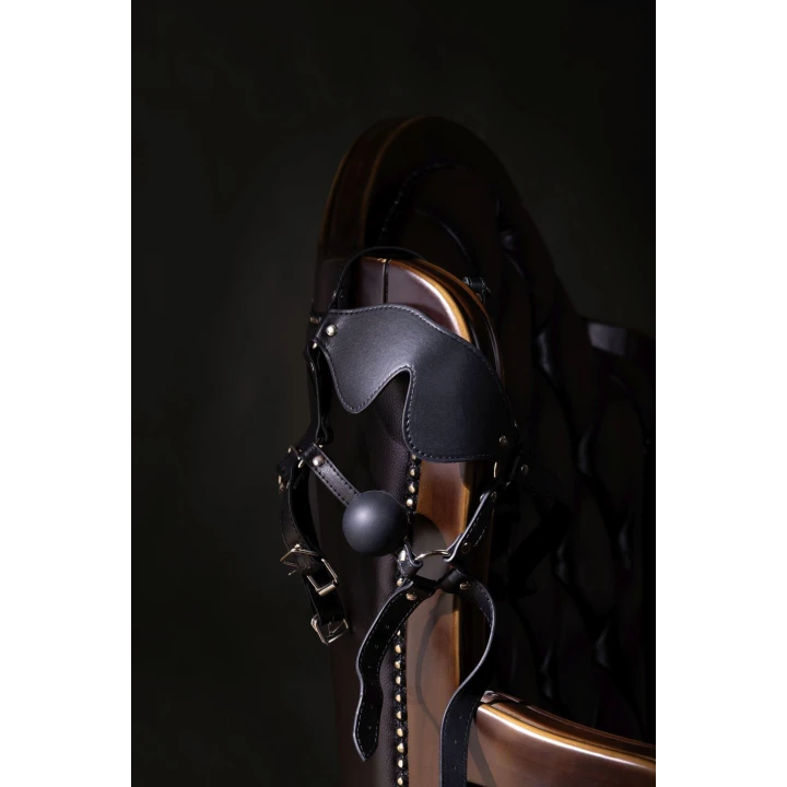 Uprząż na głowę z kulkowym kneblem, 70% skóra PU, w pełni regulowana, czarna