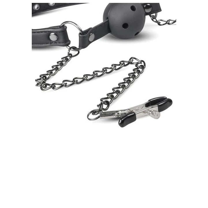 Knebel kulkowy z zaciskami na sutki EasyToys, regulowany, z otworami wentylacyjnymi