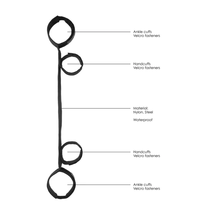 Drążek rozporowy z kajdankami, 70cm stalowy, czarny, regulowane mankiety na ręce i kostki