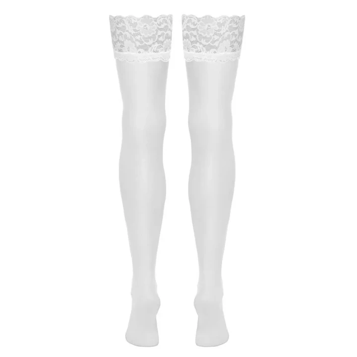 Pończochy COTTELLI LINGERIE, białe, 80% poliamid, 20% elastan, koronka 9 cm