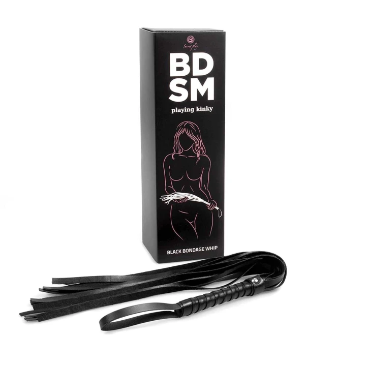 Bicz do bondage Pejcz-Black, 44 cm, syntetyczna skóra, frędzle, lekkie wykonanie
