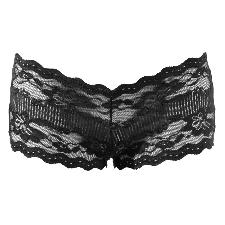Majtki damskie COTTELLI LINGERIE - Czarne, koronkowe, zmysłowe z kokardą
