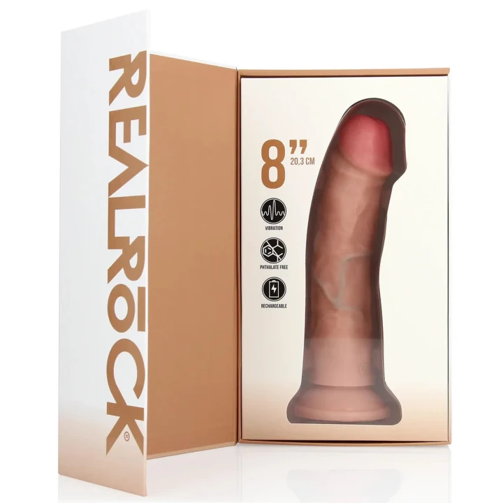 Dildo RealRock® - wibrujący, realistyczny, 20,5 cm, przyssawka, kompatybilny z uprzężą