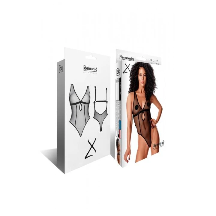 Body DEMONIQ Kolekcja LadyX Mireia XXL, elegancka siateczka, efektowny dekolt, czarny