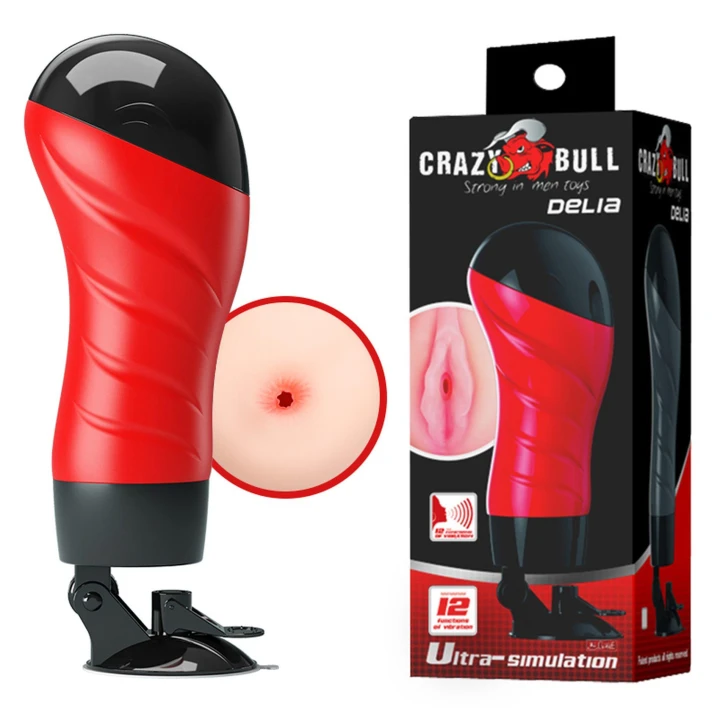 Masturbator analny CRAZY BULL Delia, 12 funkcji wibracji, przyssawka, TPR