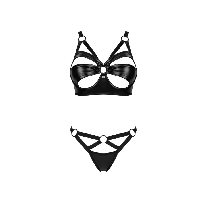 Komplet bielizny erotycznej OBSESSIVE XL/2XL - biustonosz z fiszbinami, połyskujący materiał