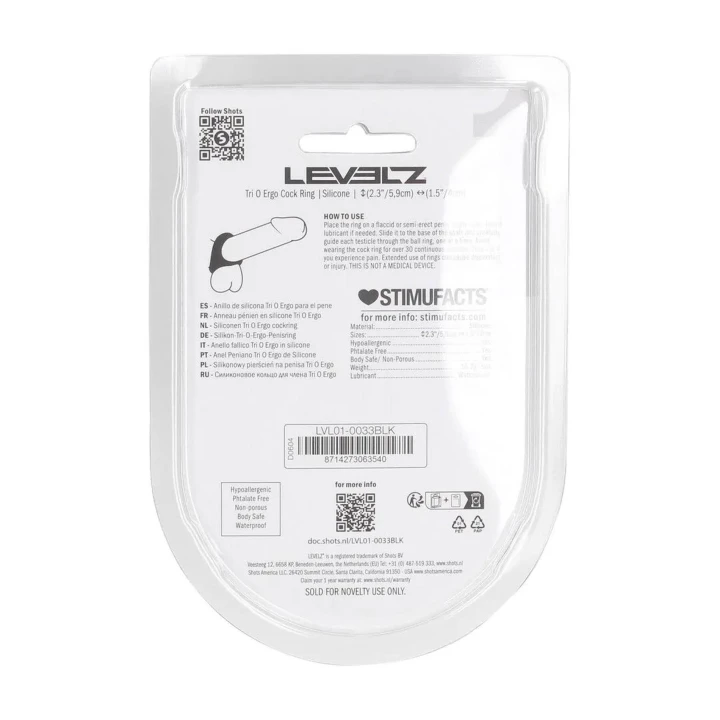 Pierścień erekcyjny Tri-O LEVELZ - Silikonowy, długość 5,9 cm, czarny