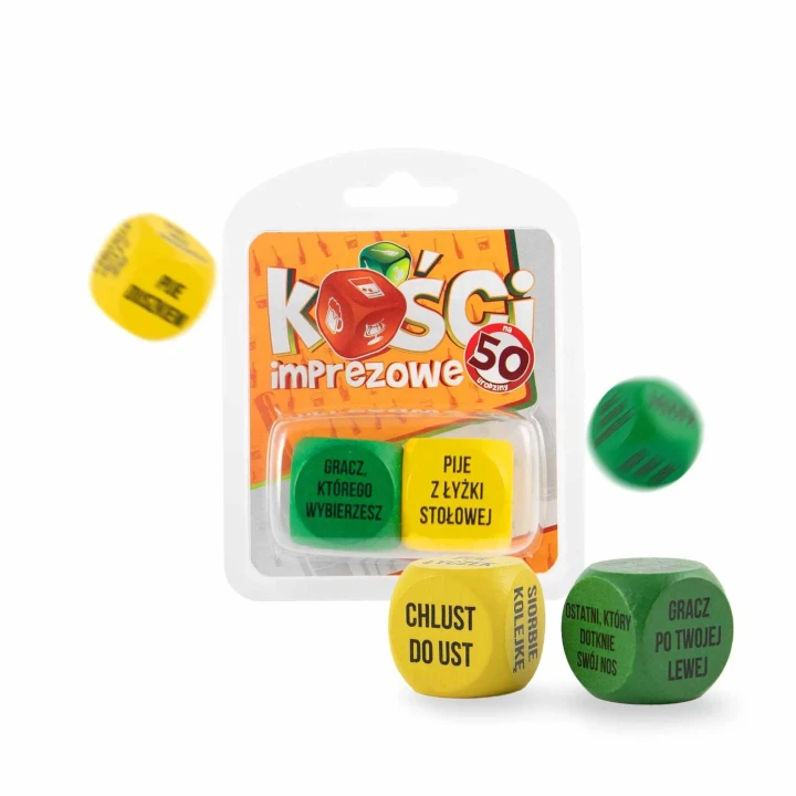 Kostki imprezowe - Zestaw do gier, 50 urodziny, drewno, różne kolory