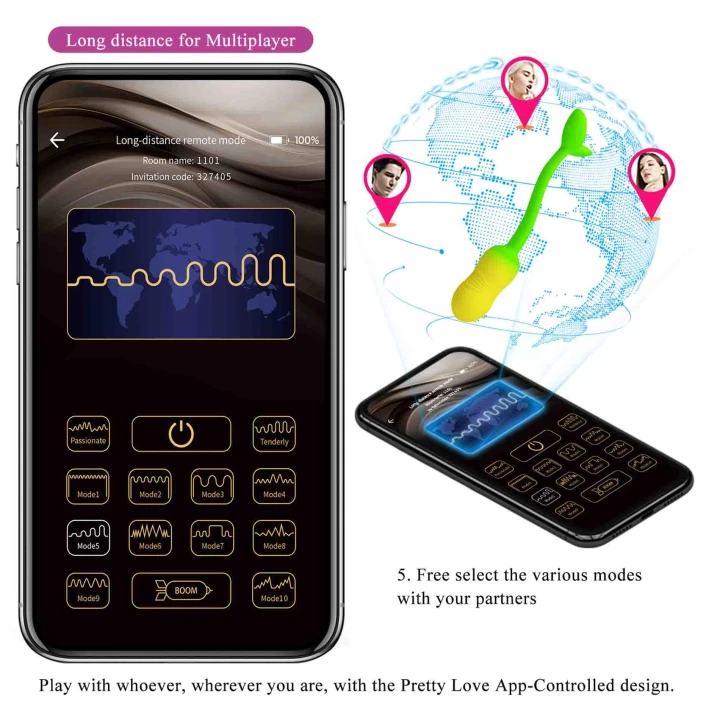 Wibrator jajeczny Pretty Love Poulsen, 20 cm, 12 trybów wibracji, aplikacja mobilna