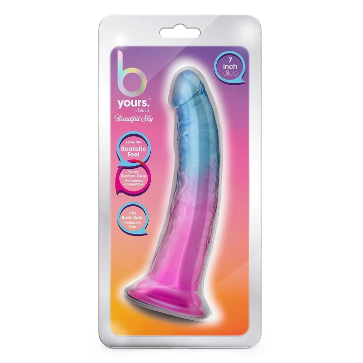 Dildo B Yours Beautiful Sky, 7,5 cala, przyssawkowy, gradientowy design, PVC