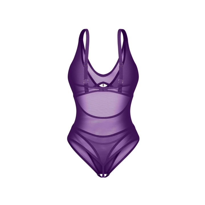 Body OBSESSIVE otwarte, fioletowe, regulowane ramiączka, rozmiar L/XL