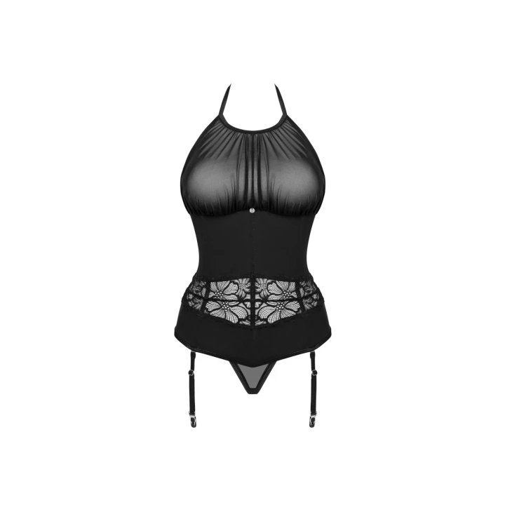 Gorset, OBSESSIVE, M/L, Regulowane ramiączko, Fiszbiny, Stringi w komplecie