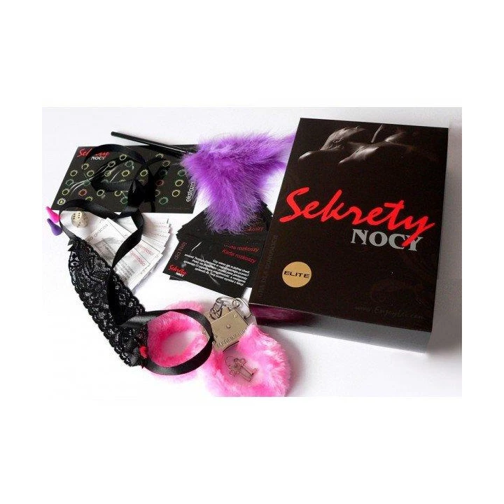 Zestaw do gry erotycznej Gry-Gra SEKRETY NOCY Elite z opaską, kajdankami i kartami