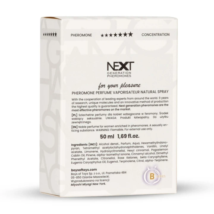 Perfumy damskie Miyoshi Miyagi NEXT z feromonami, 50 ml, zmysłowy zapach
