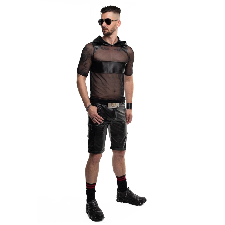 T-shirt REGNES FETISH PLANET – siateczka transparentna, wetlookowe wstawki, kaptur L