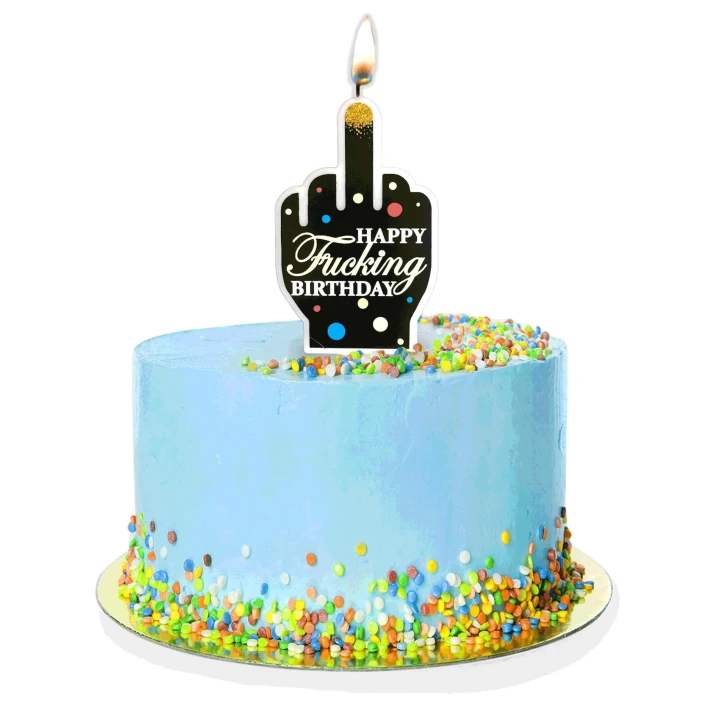 Świeczka Urodzinowa Little Genie – 10 cm, z napisem "Happy F’ing Birthday", humorystyczna