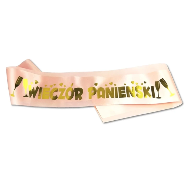 Szarfa na Wieczór Panieński - Różowa Satyna, Złote Nadruki, Elegancki Dodatek