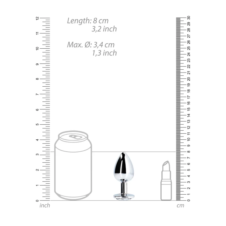 Zatyczka analna Ouch! - średnia, metalowa, z kryształową podstawą, wodoodporna