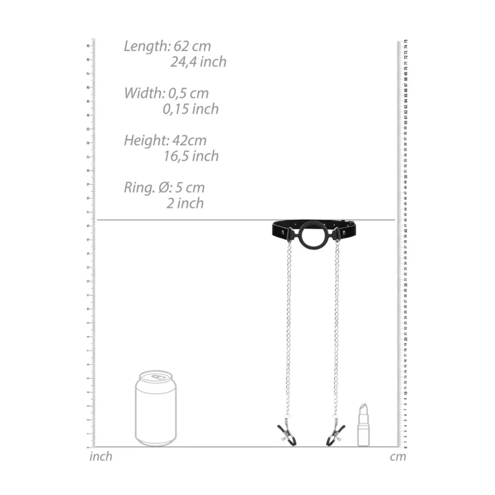 Knebel O-Ring z regulowanymi zaciskami na sutki, silikon, skórzane paski PU, 62 cm