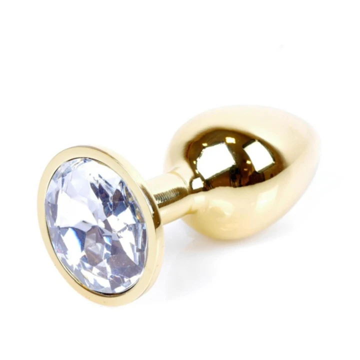 Korek analny PLUG-Jewellery Gold, stal nierdzewna, diamencik, 7 cm długości