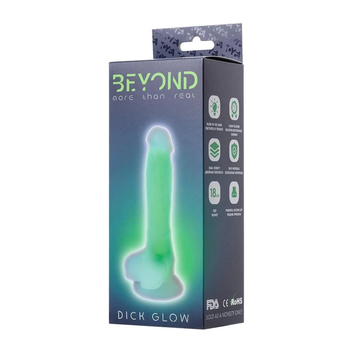 Dildo Dick Glow BY TOYFA 13cm, świecący w ciemności, dwuwarstwowy silikon