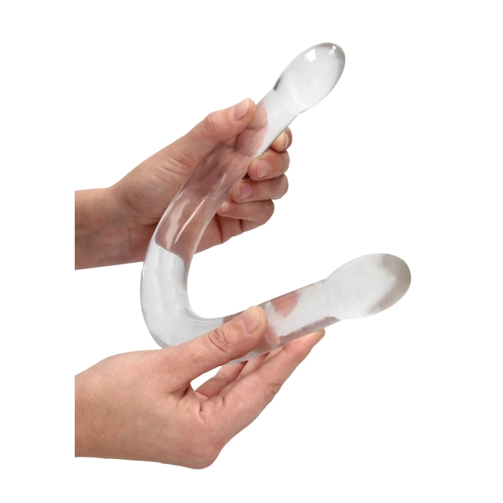 Dildo podwójne - REAL ROCK CRYSTAL CLEAR, 42 cm, wodoodporne, bez ftalanów