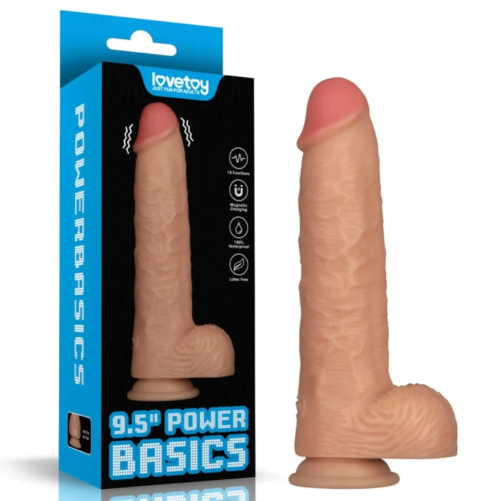 Dildo Power Basics 9.5'' - 10 trybów wibracji, wodoodporny, bezpieczny dla ciała PVC