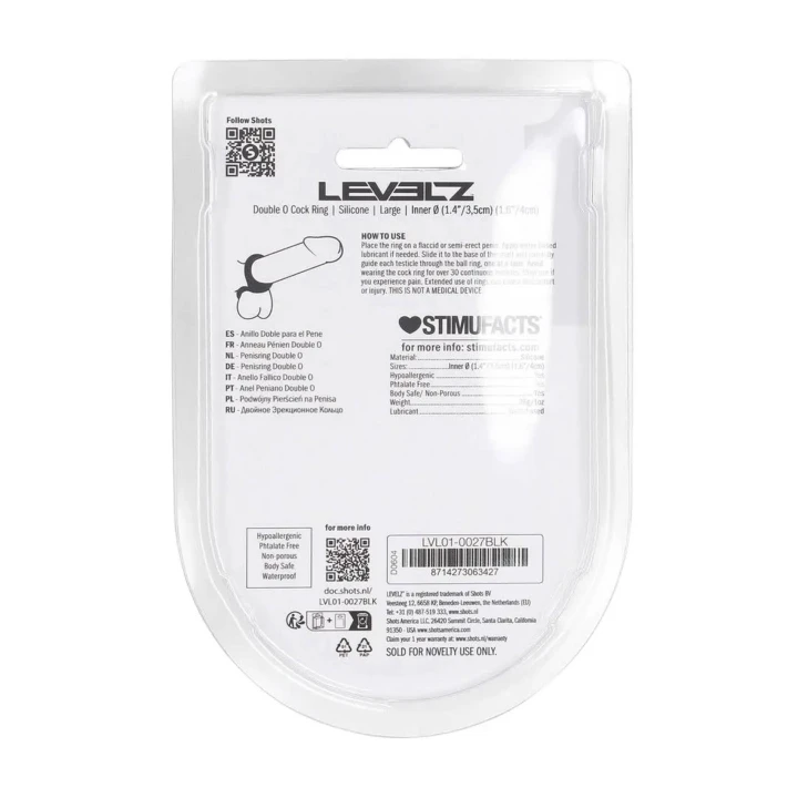 Pierścień erekcyjny podwójny LEVELZ - rozmiar L, silikon, czarny, wzmocniona erekcja