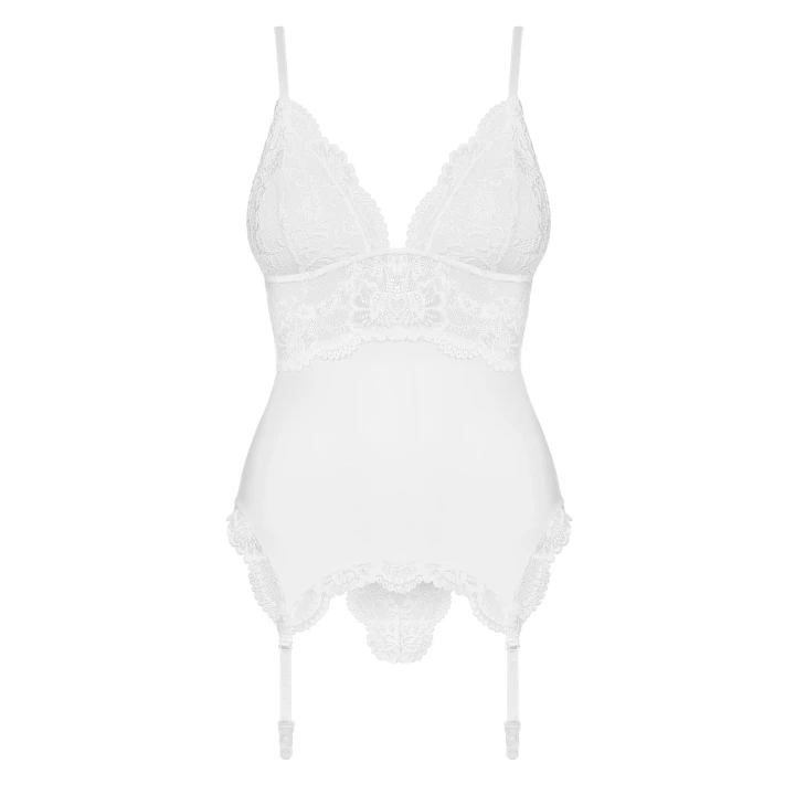 Gorset koronkowy OBSESSIVE z regulowanymi ramiączkami i stringami, L/XL