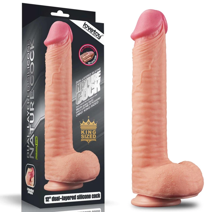 Dildo - Dwuwarstwowe Platynowe Silikonowe, 30,5 cm, Hiperrealistyczny Design